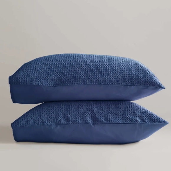 QUINCE Organic Luxe Waffle Shams Set Of 2 Standard Indigo 2775 - Picture 5 of 9